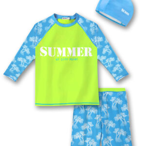 Toddler Bathing Suit Boy 3-Pieces Swimsuit Set Big Boy Swimwear with Hat UPF 50+ Rash Guards