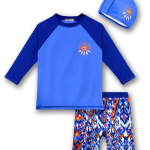 Toddler Bathing Suit Boy 3-Pieces Swimsuit Set Big Boy Swimwear with Hat UPF 50+ Rash Guards