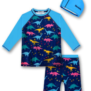 Toddler Bathing Suit Boy 3-Pieces Swimsuit Set Big Boy Swimwear with Hat UPF 50+ Rash Guards