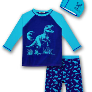 Toddler Bathing Suit Boy 3-Pieces Swimsuit Set Big Boy Swimwear with Hat UPF 50+ Rash Guards