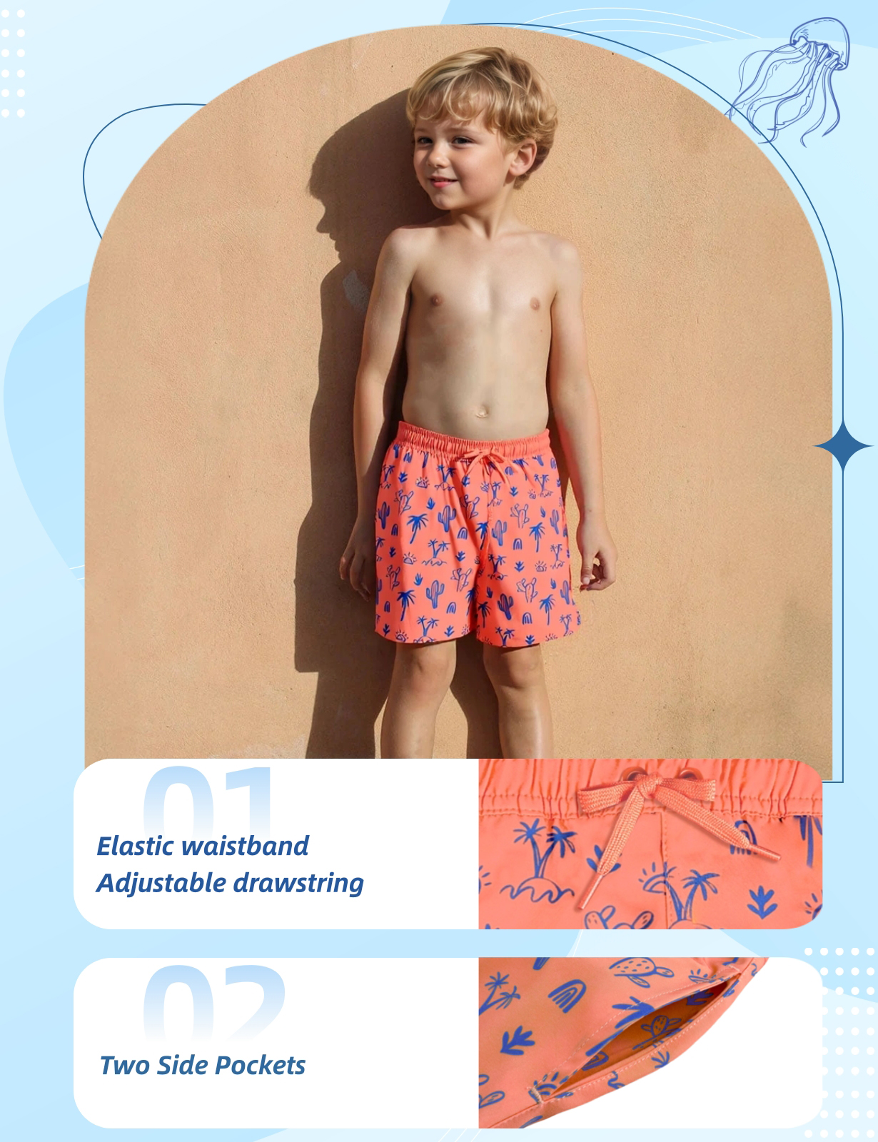 2T to 10 Years Boys Stretchy Swim Trunks Elastic Boardshort Bathing Suits Swim Shorts with Pockets - Image 5