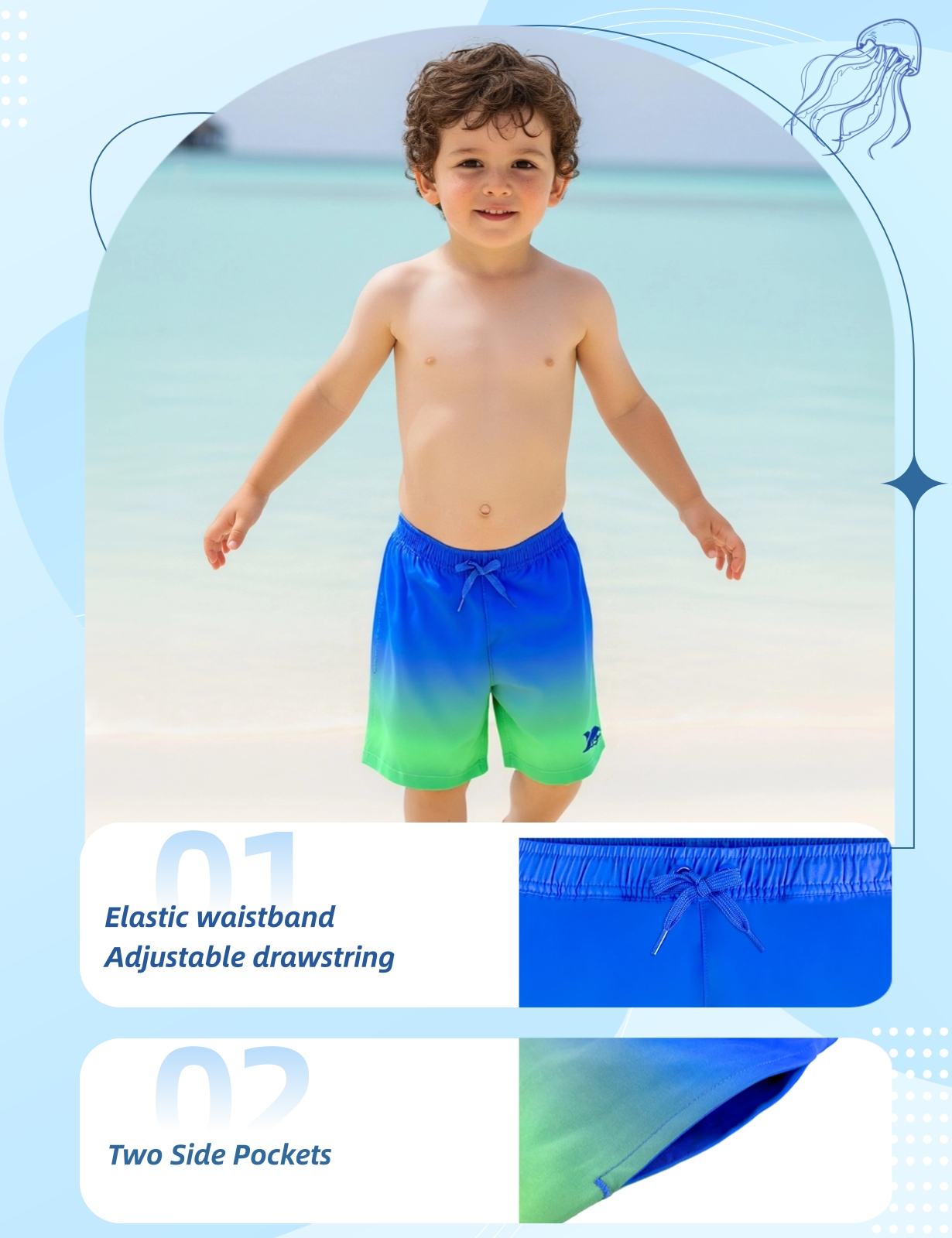 2T to 10 Years Boys Stretchy Swim Trunks Elastic Boardshort Bathing Suits Swim Shorts with Pockets - Image 4