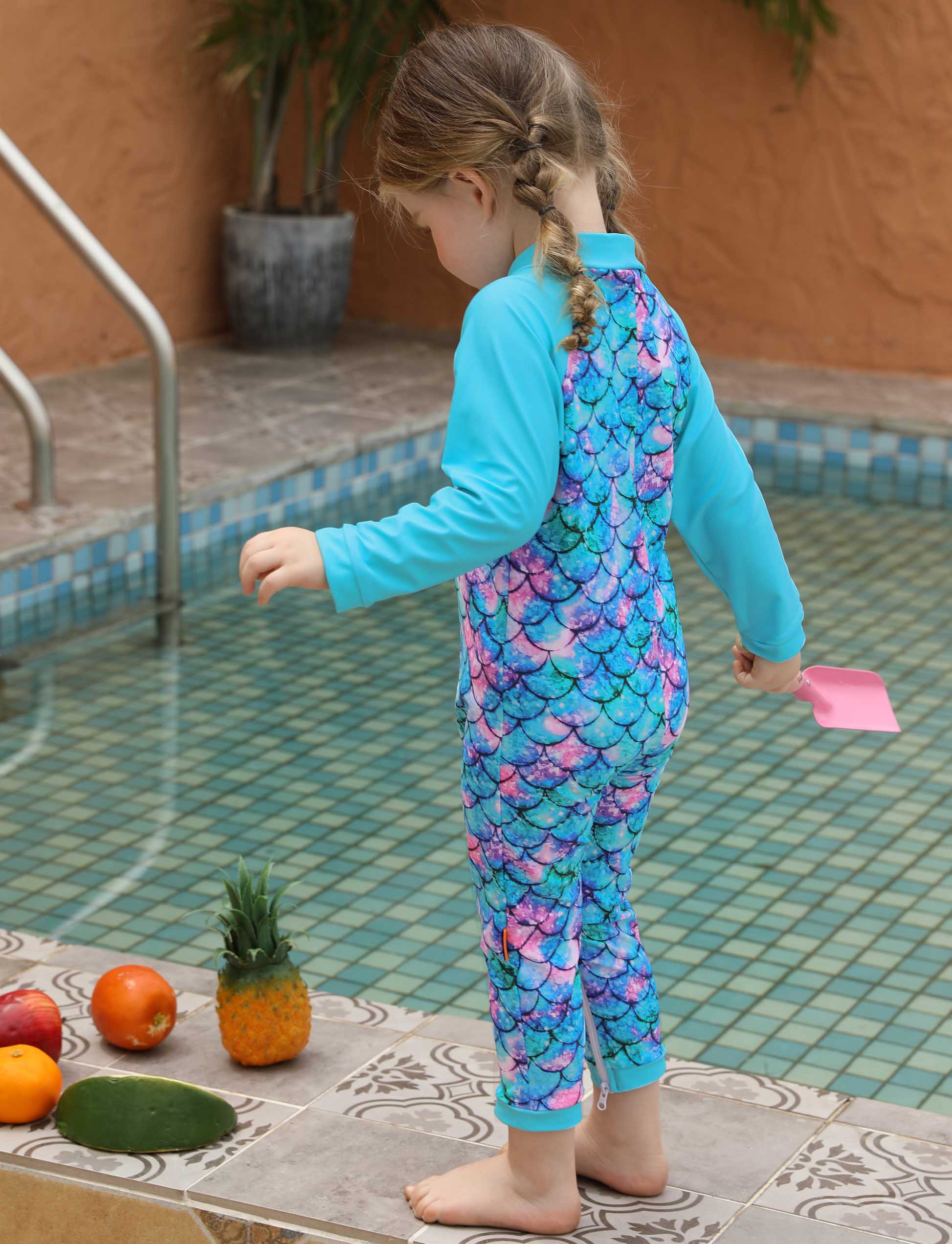 Baby Girl Swimsuit Toddler Rashguard With Hat UPF 50+ Infant Bathing Suit Crotch Zipper Easy Diapper Change - Image 4