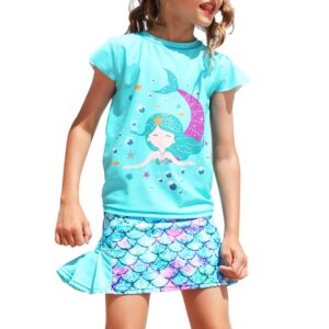 Little Girls Two Pieces Swimsuit Rash Guard Set Beach Skirt Swimwear Buitl-in Short