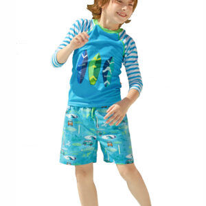 Boys Two Pieces Rash Guard Swimsuits Kids Long Sleeve Sunsuit With Boardshort