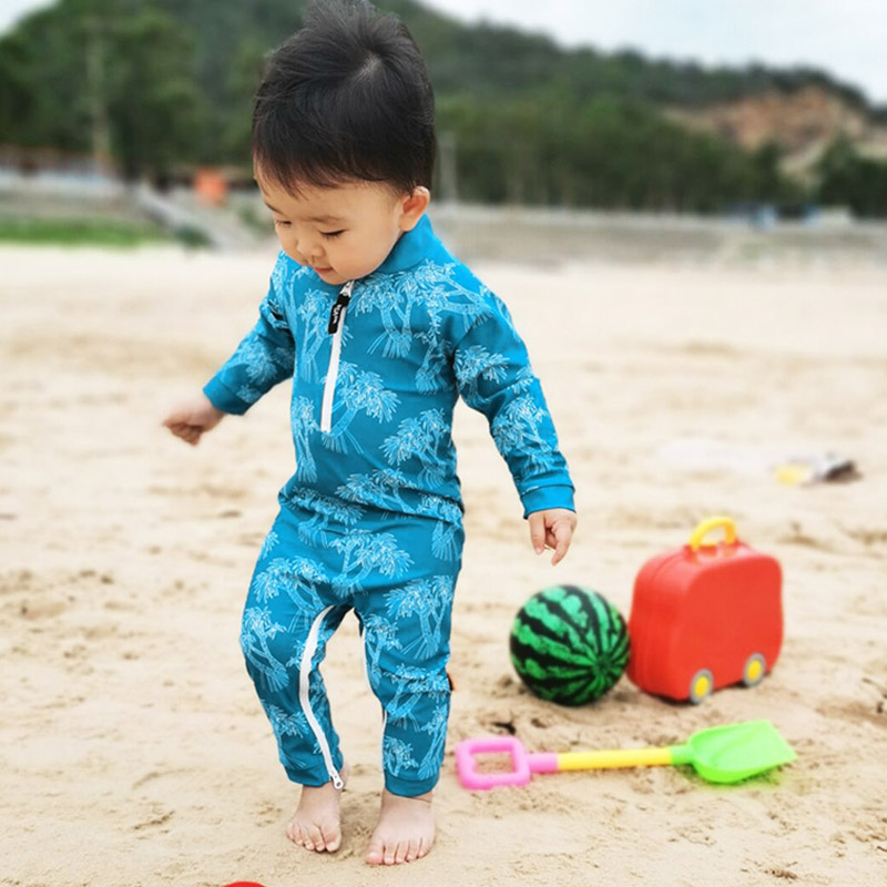 Toddler Boy Rash Guard Set Long Sleeve Baby Swimsuit Crotch Zipper UPF 50+ Bathing Suit Easy Diaper Changes - Image 3