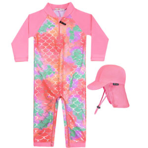 Baby Girl Swimsuit Toddler Rashguard With Hat Crotch Zipper UPF 50+ Infant Bathing Suit Easy Diapper Change