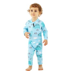 Toddler Boy Rash Guard Set Long Sleeve Baby Swimsuit Crotch Zipper UPF 50+ Bathing Suit Easy Diaper Changes