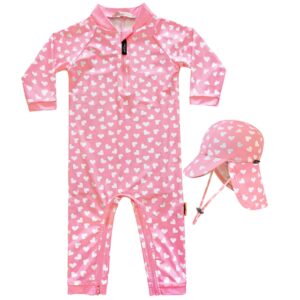 Baby Girl Swimsuit Toddler Rashguard With Hat UPF 50+ Infant Bathing Suit Crotch Zipper Easy Diapper Change