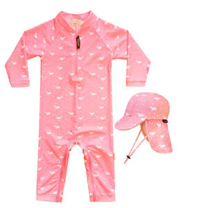 Baby Girl Swimsuit Toddler Rashguard With Hat UPF 50+ Infant Bathing Suit Crotch Zipper Easy Diapper Change