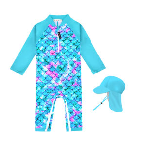 Baby Girl Swimsuit Toddler Rashguard With Hat UPF 50+ Infant Bathing Suit Crotch Zipper Easy Diapper Change
