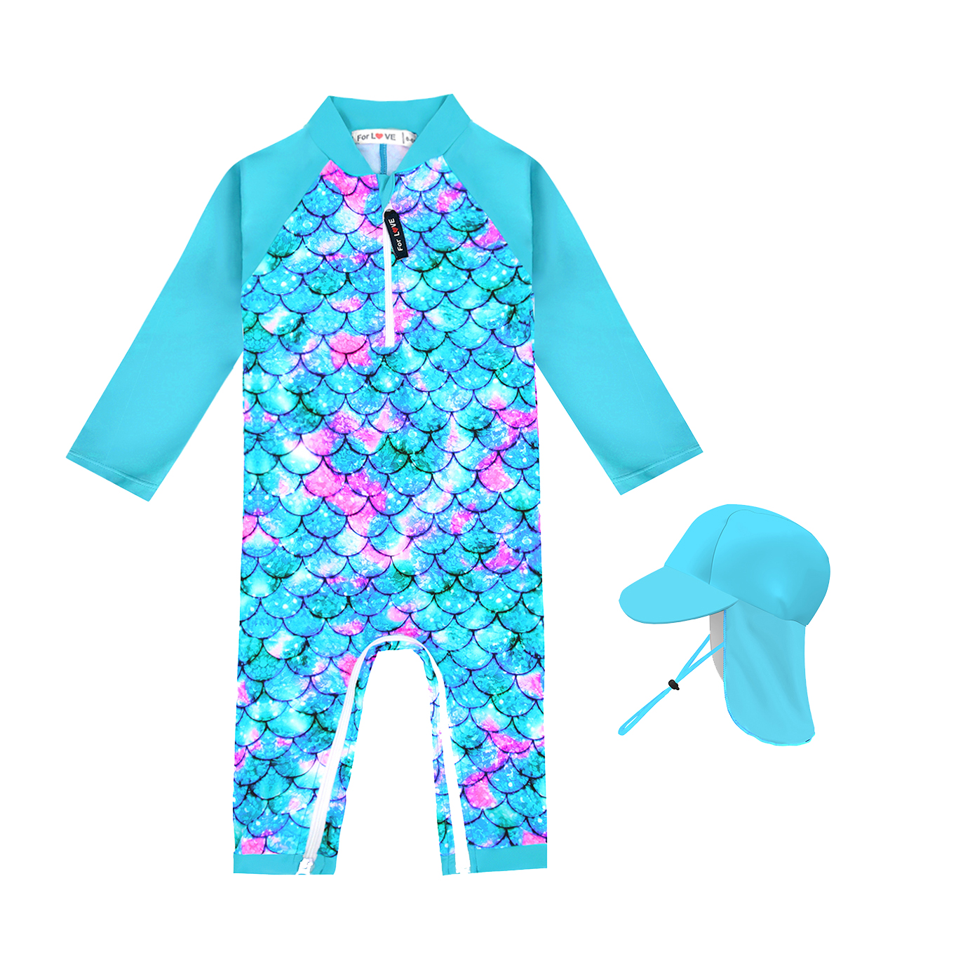 Baby Girl Swimsuit Toddler Rashguard With Hat UPF 50+ Infant Bathing Suit Crotch Zipper Easy Diapper Change