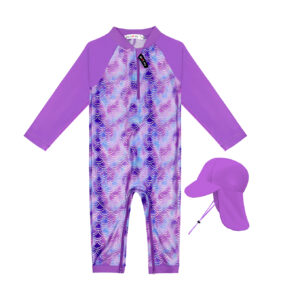 Baby Girl Swimsuit Toddler Rashguard With Hat UPF 50+ Infant Bathing Suit Crotch Zipper Easy Diapper Change