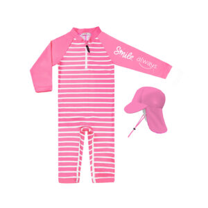 Baby Girl Swimsuit Toddler Rashguard With Hat UPF 50+ Infant Bathing Suit Crotch Zipper Easy Diapper Change