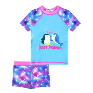 Girls Two Pieces Swimsuit UPF 50+ Rash Guard Set Kids Beach Swimwear Square Shorts