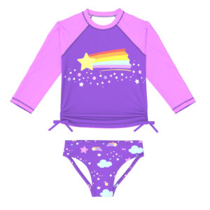 Little Girls Swimsuits Two Pieces Swimwear Rash Guard Set Long Sleeve UPF50+ Knot Bathing Suit weVSwe